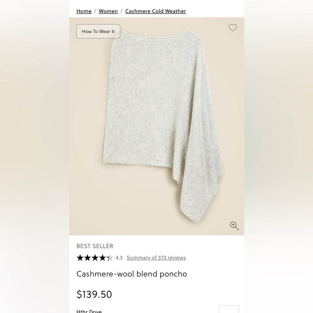 J Crew Cashmere Blend Poncho - currently selling for $139.50